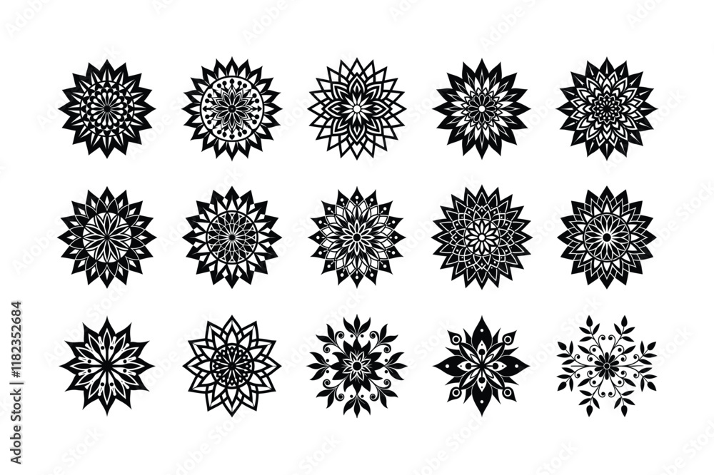 Obraz premium WebBlack Silhouette Mandala Icon Set Vector Illustration