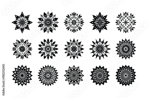 WebBlack Silhouette Mandala Icon Set Vector Illustration