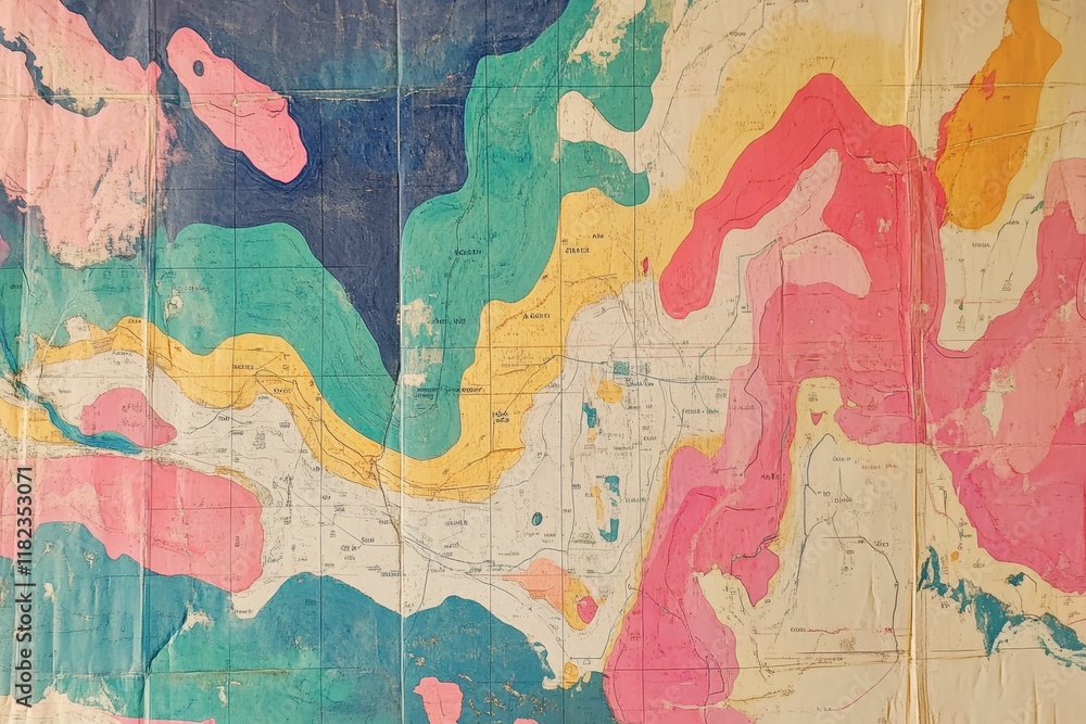Fototapeta premium Aged, colored geological survey map.