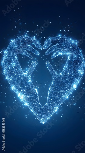 Wallpaper Mural A heart-shaped blue digital line, symbolizing health technology for healthcare systems. The hand holds up a glowing neon-blue geometric shape Torontodigital.ca