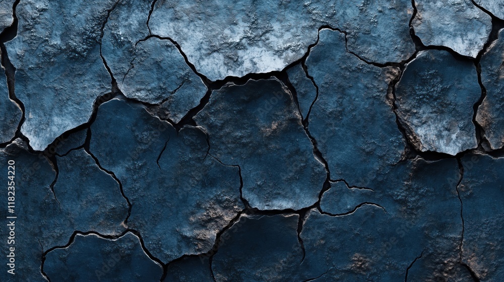 Distressed dark blue frozen surface with rough cracked texture and natural patterns Distressed dark blue frozen surface with rough cracked texture and natural patterns