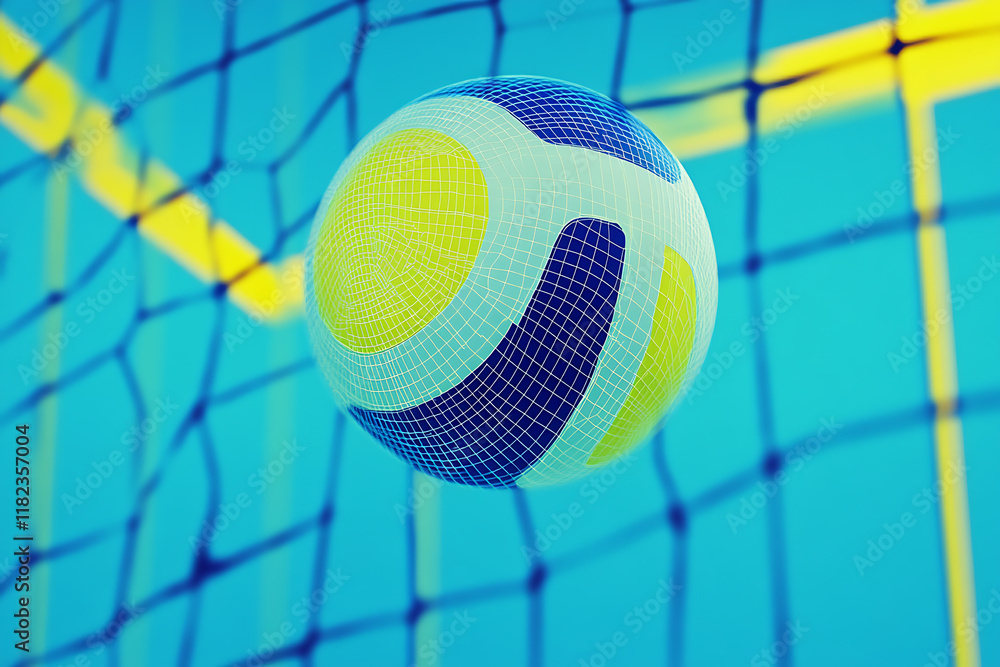 Glowing wireframe a volleyball with white, blue, and yellow panels on a transparent background, highlighted by a combination of blue and black data points
Glowing wireframe a volleyball with white, blue, and yellow panels on a transparent background, highlighted by a combination of blue and black data points