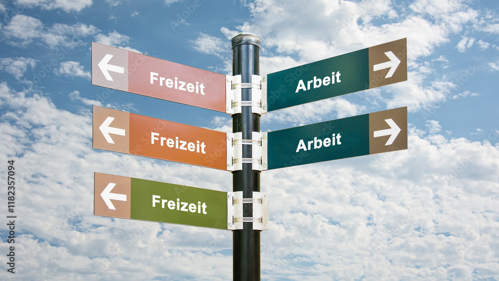 Fototapeta premium Signposts the direct way to Leisure versus Work