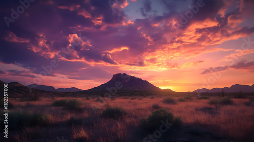 Fototapeta Naklejka Na Ścianę i Meble -  Desert sunset with mountains near Phoenix, Arizona, USA