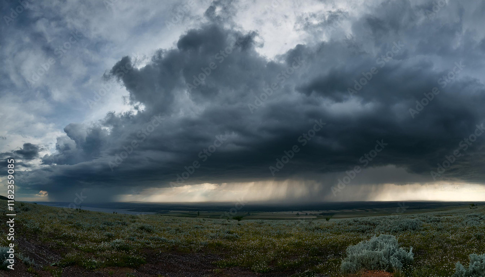 Fototapeta premium panorama of a grey cloudy sky thunderclouds over horizon
