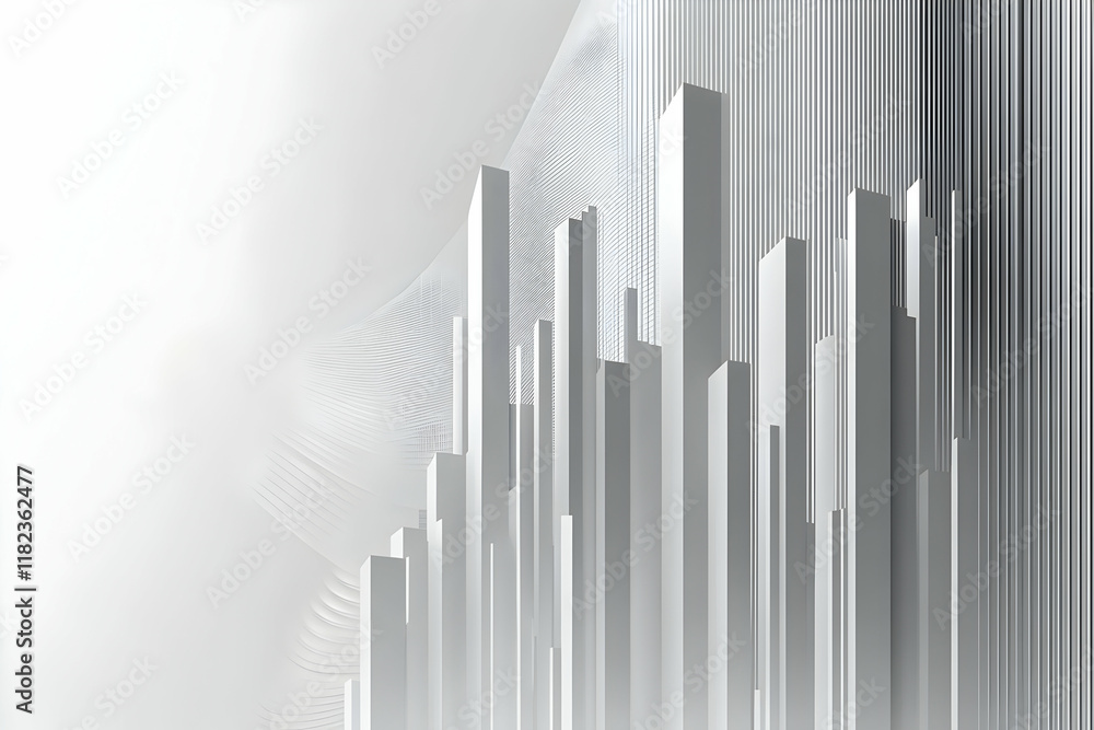 Fototapeta premium Abstract background with a grey flat bar graph and line chart of stock market or financial data, vector illustration in a white color theme.
