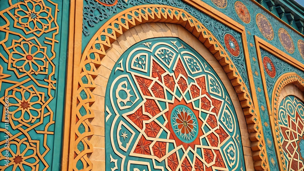 Obraz premium Classic Islamic Ornamental Background in Navy Blue and Silver with Star Motifs and Arabesques