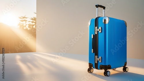 Blue travel bag for storing clothes and essential items for traveling. photo