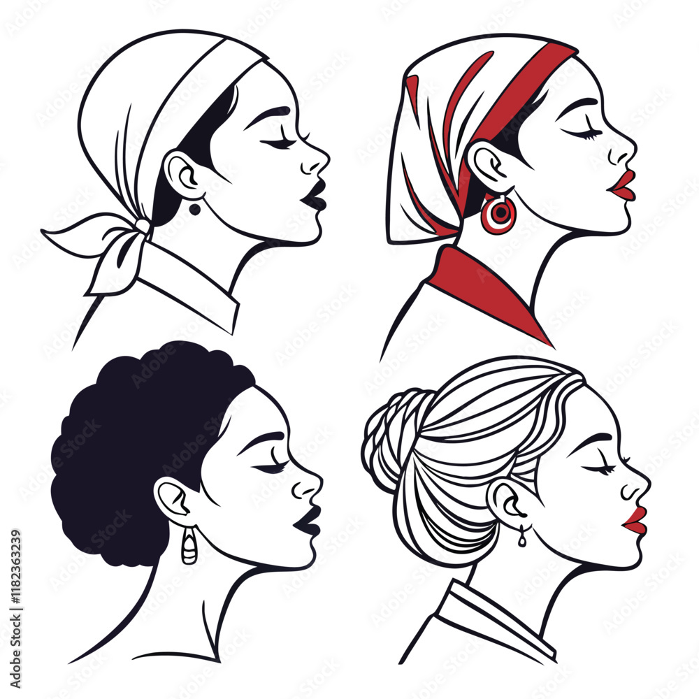 a cohesive set of women's face illustration icons a cohesive set of women's face illustration icons