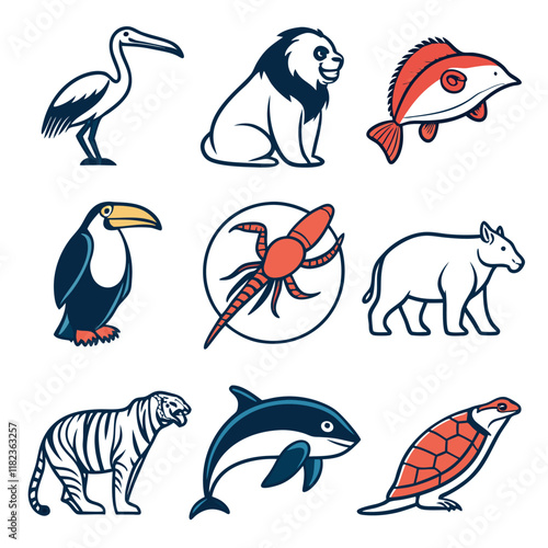 a cohesive set of animal illustration icons