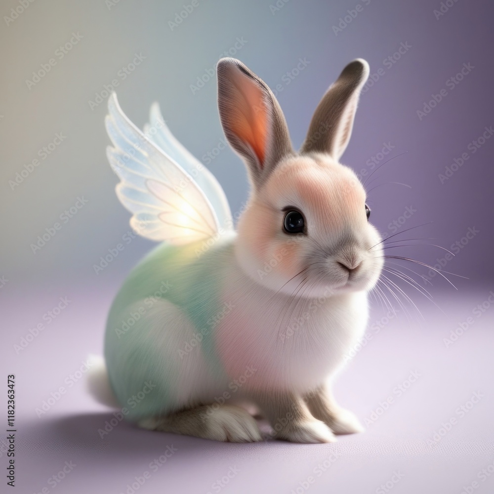 Obraz premium Fantasy baby rabbit with fairy wings. Easter or Valentine's day concept