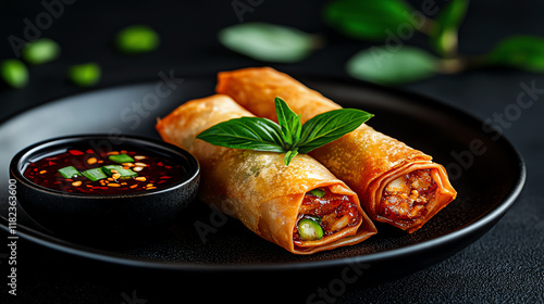 f1b0 , Pad Thai spring rolls, Thaiinspired appetizer photo