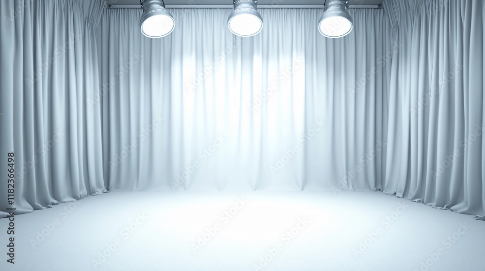 Obraz premium Elegant White Curtain Stage Studio Setup with Lights