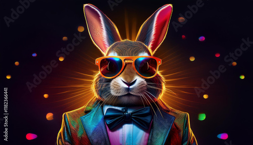 humorous rabbit with sunglasses in a fit on a black heritage