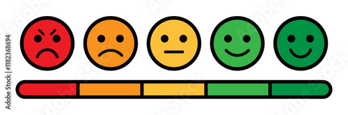 Rating emoji set with slider for customer feedback and product experience. Five-star rating emoji icon set. Emoji feedback scale with stars line icon. Rating emoji vector collection.