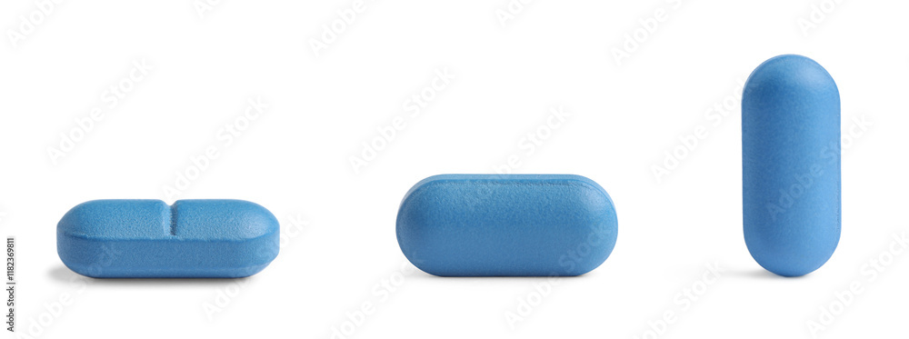 Blue pill isolated on white, different sides Blue pill isolated on white, different sides