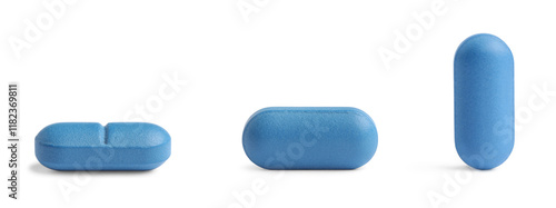 Foto Blue pill isolated on white, different sides