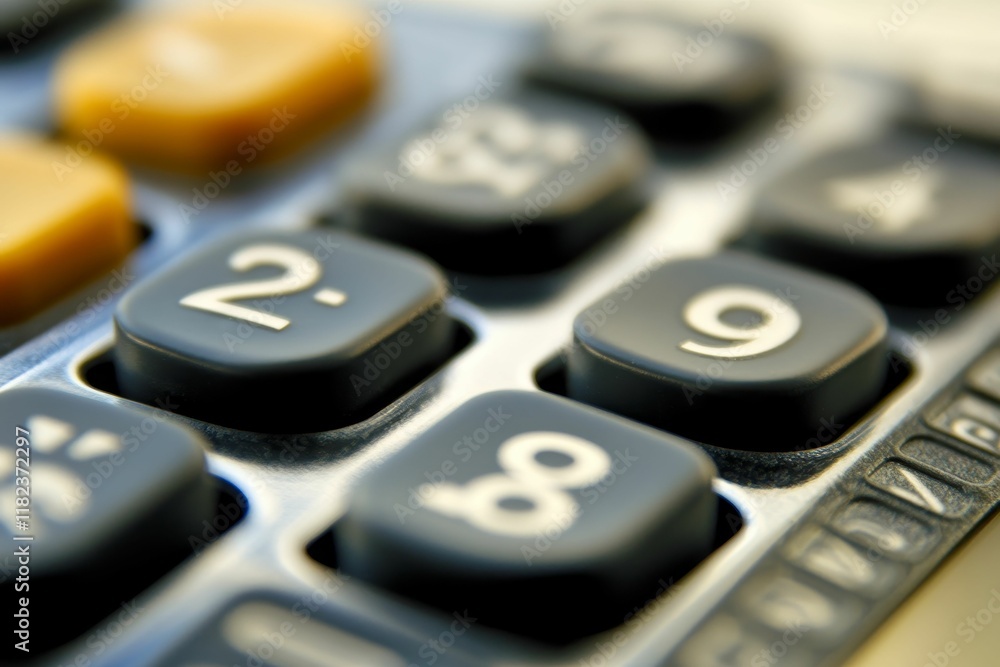 Close-up view of calculator buttons, numbers visible. Close-up view of calculator buttons, numbers visible.