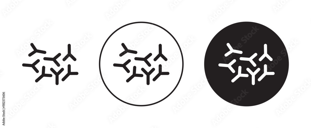 Bifidobacterium probiotics icons set in black filled and outlined style Bifidobacterium probiotics icons set in black filled and outlined style