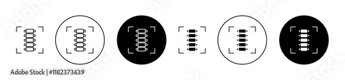 Body spine scan icons set in black filled and outlined style