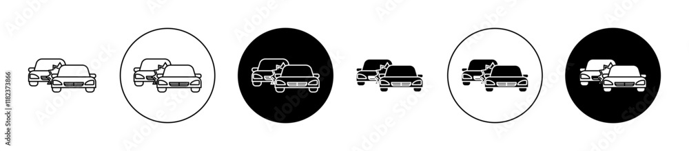 Car crash icons set in black filled and stroke line style Car crash icons set in black filled and stroke line style