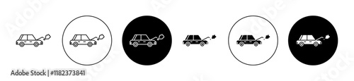 Car breakdown icons set in black filled and outlined style