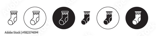 Christmas stocking icons set in black filled and outlined style