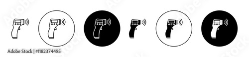 Contactless infrared thermometer icons set in black filled and outlined style