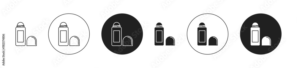 Deodorant roll on icons set in black filled and outlined style Deodorant roll on icons set in black filled and outlined style