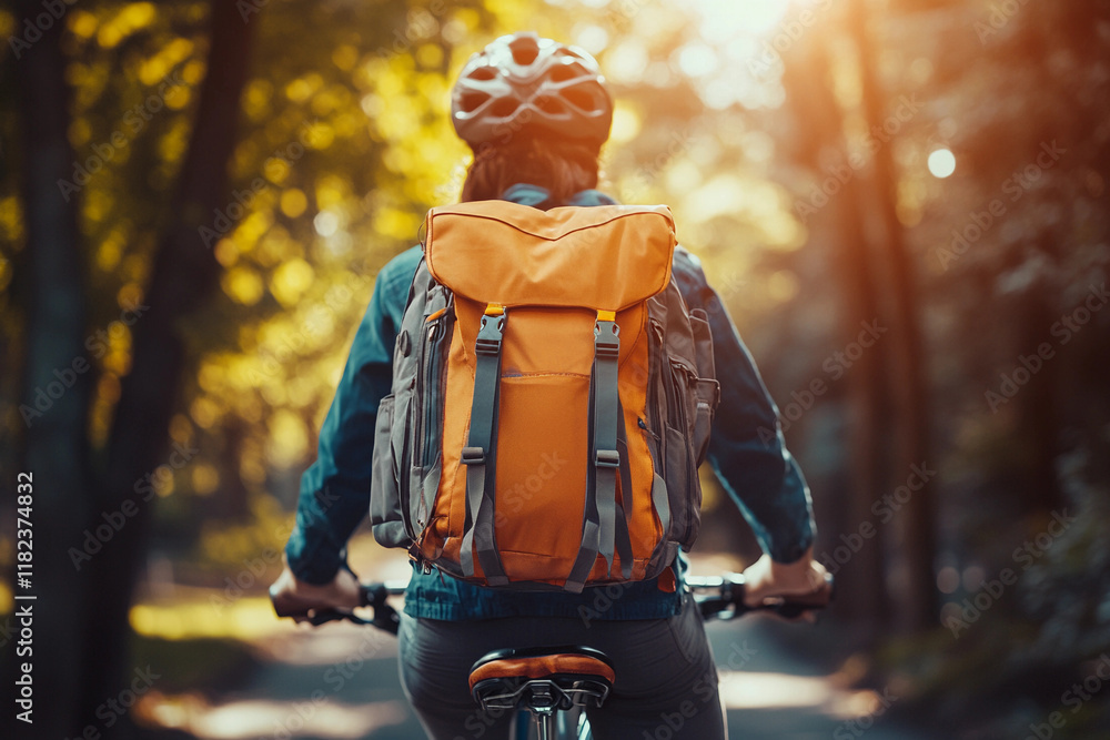 Bicyclist riding through a vibrant autumn park while enjoying the beautiful fall foliage Bicyclist riding through a vibrant autumn park while enjoying the beautiful fall foliage
