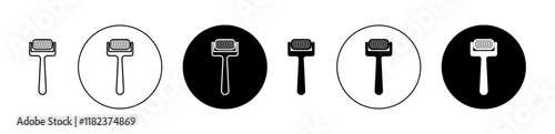 Derma roller icons set in black filled and outlined style