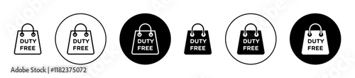 Duty free icons set in black filled and outlined style
