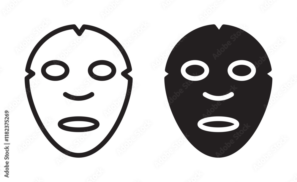 Face sheet mask icons set in black filled and outlined style Face sheet mask icons set in black filled and outlined style