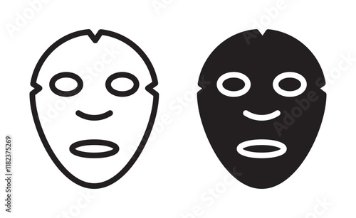 Face sheet mask icons set in black filled and outlined style