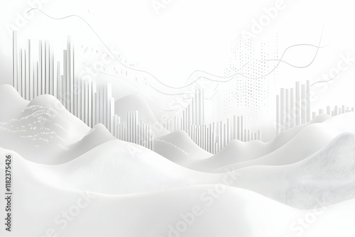 Abstract background with a grey flat bar graph and line chart of stock market or financial data, vector illustration in a white color theme.