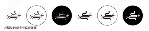 Gut constipation icons set in black filled and outlined style