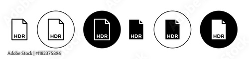 HDR image file extension icons set in black filled and outlined style
