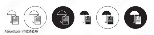 Insurance policy icons in black and blue set