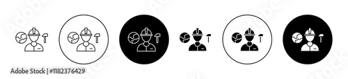 Job for immigrants icons set in black filled and outlined style