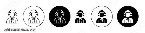 Judge icons set in black filled and outlined style