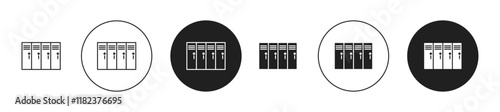 Locker icons set in black filled and stroke line style