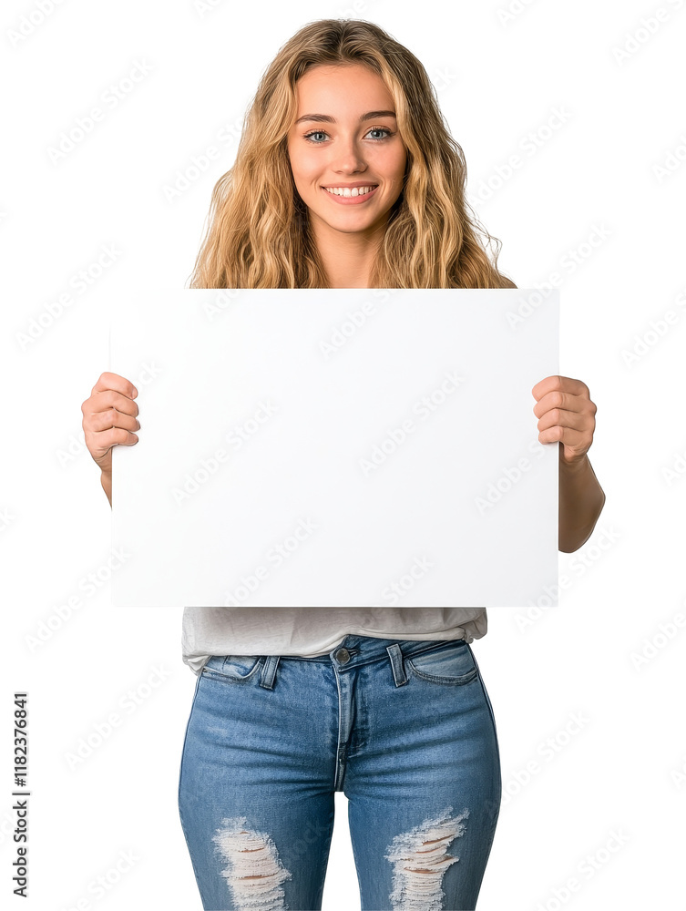 Young Woman Holding Blank Sign - A smiling young woman holds a large blank sign, symbolizing opportunity, potential, communication, advertisement, and new beginnings. Young Woman Holding Blank Sign - A smiling young woman holds a large blank sign, symbolizing opportunity, potential, communication, advertisement, and new beginnings.