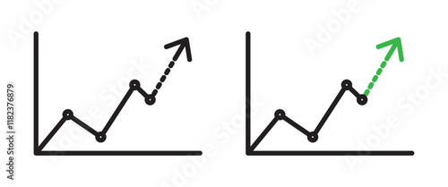 Market prediction icons set in black filled and outlined style