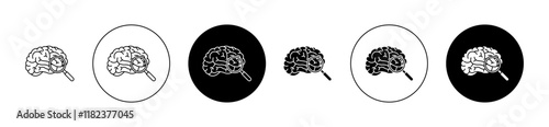Mind research icons set in black filled and outlined style