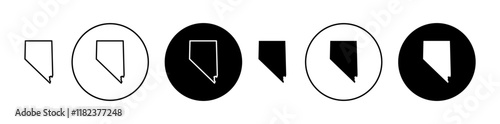 Nevada map icons set in black filled and outlined style