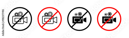 No recording icons set in black filled and outlined style