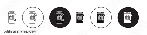 Online appointment icons set in black filled and outlined style