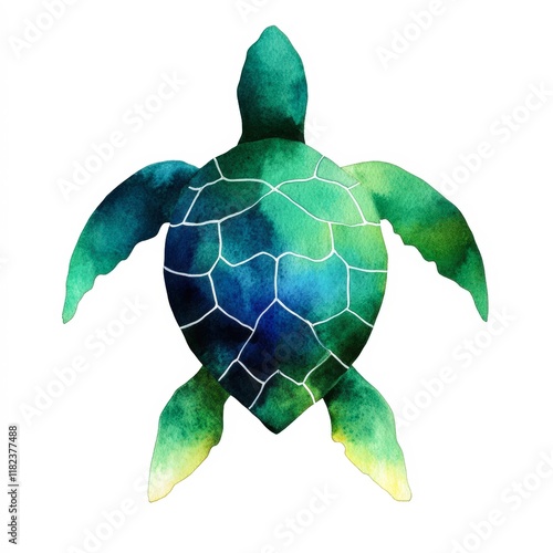 Colorful watercolor turtle artwork ideal for marine life themes, eco-friendly projects, or ocean conservation materials, Perfect for posters, prints, or educational content, photo