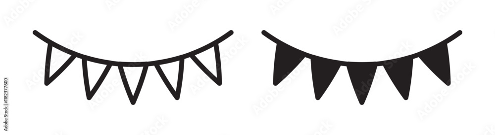 Party flag icons set in black filled and outlined style Party flag icons set in black filled and outlined style