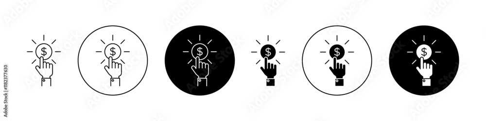 Pay per click icons set in black filled and outlined style Pay per click icons set in black filled and outlined style